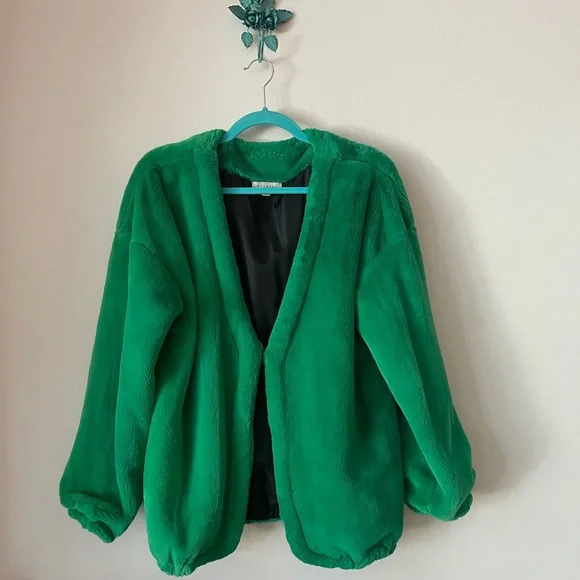 promesa | green fur bomber jacket - Picture 2 of 5